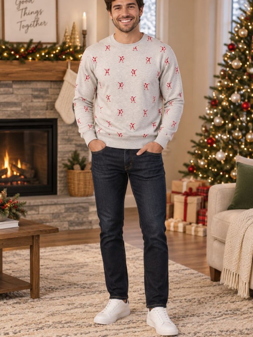 Denim & Flower Dabbing Santa Sweatshirt M Christmas Novelty Streetwear